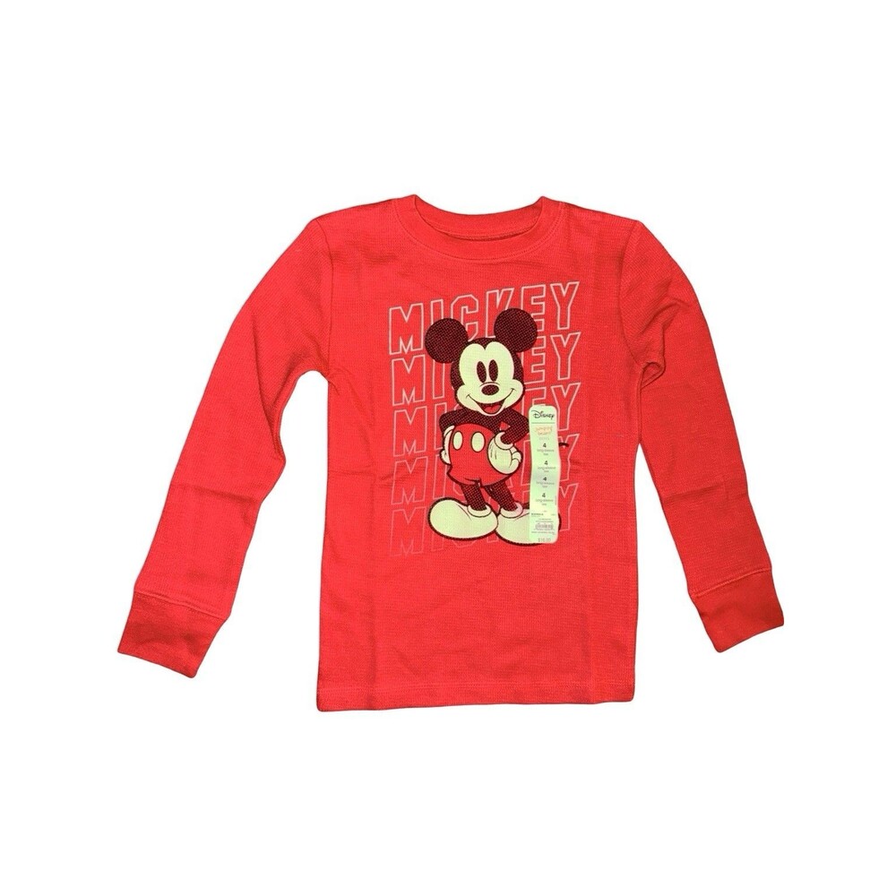 Disney Mickey Mouse Long Sleeve T-Shirt Thermal Boys Red Graphic Tee New Sz 4